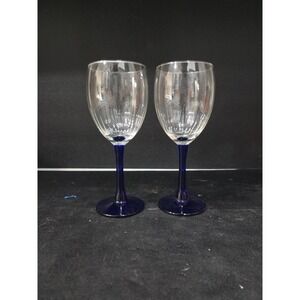 Luminarc Neptune Cobalt Blue Wine Glasses, Set of 2, Wine Goblets, Vtg Glassware